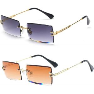 Lunettes de soleil rectangulaires sans rebord pour femmes / hommes Ultralight Metal Frame Eyewear Fashion Square Uv400 Lunettes Unisexe - Neuf