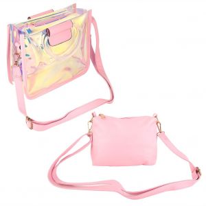 HJLIAN 1 lot de 2 sacs pour femme, sac messager brillant holographique, sac a bandouliere de plage, sac a main, trousse de maquillage - Neuf