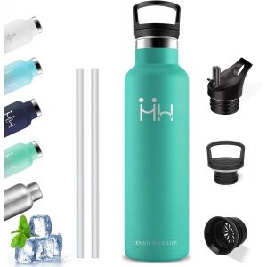 Gourde Isotherme 1l, Sans Bpa, Gourde Avec Paille, Anti Fuite, Gourde Inox, Acier Inoxydable 18/8, Gourdes De Camping Et Randonnée, Double Isolation, Bouteille D'eau Pour Camping, Running, Vélo, Yoga - Neuf