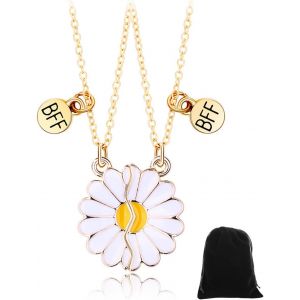 Kal-2 Pièces Collier Bff Pour 2 Filles, Collier Amitie Coeur Collier Argent Femmes, Separable Motif Marguerite Fleur Pour Soeur Friend Cadeau Jeune Fille Anniversaire - Neuf