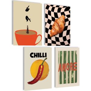 ERYI-Poster De Café - Images De Café - Tableaux Muraux Pour La Cuisine - Décoration Esthétique - Vintage - Décoration De Salon Et Cuisine (Amore Croissant, 4 X A4, Sans Cadre) - Neuf