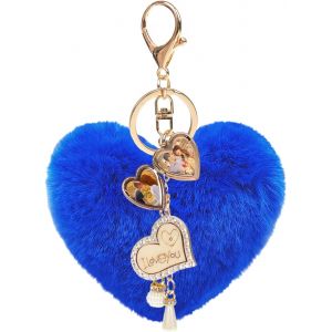 KAL-Porte-Clef Personnalisé Coeur Porte-Clé Photo Pendentif Pompon En Peluche Cristal Avec Boîte Pour Voiture Sac À Main Saint-Valentin Noël - Neuf
