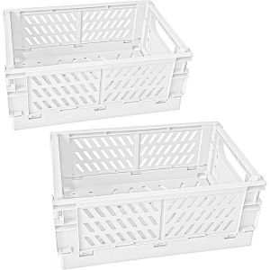Lot de 2 paniers de rangement pliables en plastique-Bo&icirc;te de rangement solide-Pour cuisine,chambre d'enfant,bureau (blanc,M (25 x 15 x 10 cm) - Neuf