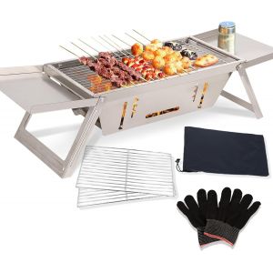 Checarzhn--No1-Barbecue D'extérieur Portable Pliable En Acier Inoxydable Pour Camping, Pique-Nique, Terrasse, Voyage (44 X 22 X 4 Cm) - Neuf