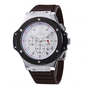 Montre-Bracelet Analogique A Quartz Pour Homme, Bracelet En Silicone, Date, Sport (Bracelet Cafe, Cadran Blanc) - Neuf
