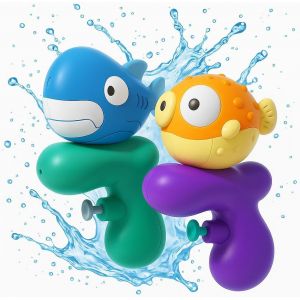 Eryi-Lot De 2 Pistolets À Eau Pour Enfants - 80 Ml - Pour Garçons Et Filles - Portée De 2 À 6 M - Matériau Abs - Jouet De Bain Pour Jardin, Plage Et Baignoire (Requin Et Poisson Sphérique) - Neuf