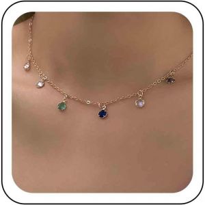 Kal-Collier Boho Coloré En Strass Chaîne Cristal Arc-En-Ciel Collier Ras Du Cou Collier Pendentif En Cristal Doré Collier Chaîne De Pierres Précieuses Colorées Bijoux Pour Femmes Et Filles - Neuf