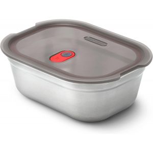 JEXNOVASHOP-Lunch Box Rectangulaire Herm&eacute;tique - Bo&icirc;te Repas Inox Compatible Micro-Onde, Lave-Vaisselle, Four et Cong&eacute;lateur - Couvercle S&eacute;curis&eacute; - 600ml - Gris/Rouge - Neuf