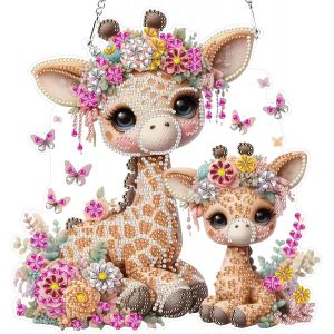 Oayew-5d Girafe Diamant Peinture Pendentif,Animaux Diamond Painting Ornements Kits Special Shaped Diamond Painting Pendentif Diy Peinture Diamant Pendentif Avec Cha&icirc;ne D&eacute;coration Pour Fen&ecirc;tre - Neuf