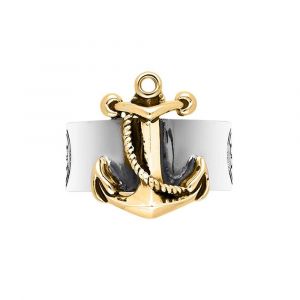 Bague Jonc Homme Ancre Marine Argent Dor&eacute; - Neuf
