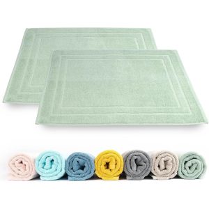 KAL-Lot De 2 Tapis De Bain - 100 % Coton Éponge - 50 X 70 Cm - Qualité 700 G/M² - Séchage Rapide - Absorbant - Lavable - Vert Céladon - Neuf