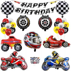 Ballon Anniversaire Voiture Decoration Aluminium pour Voiture de Course Theme Anniversaire Garcon Bannière Gâteau Décoration - Neuf