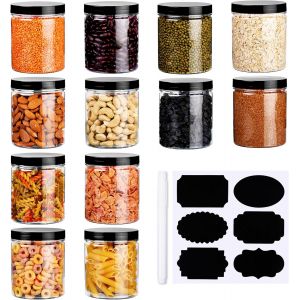 Cmws-Belle Vous Lot De 12 Bocaux Rangement Cuisine Hermétiques & Réutilisables En Plastique Transparent Avec Couvercles, Étiquettes Et Stylo - 500 Ml - Pour Aliments Secs, Épices & Loisirs Créatifs - Neuf