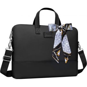 Sac Ordinateur Femme, 13,3 Pouces Sacoche Pc Portable Compatible Avec Macbook,Hp,Dell,Lenovo,Asus,Razer Notebook, Laptop Sac &Agrave; Bandouli&egrave;re Avec Sangle&Foulard En Soie,Noir[ZHB1409] - Neuf