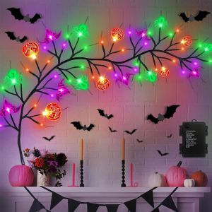 Kal-Guirlande Lumineuse Décorative D'halloween,Guirlande Lumineuse Citrouille D'halloween De 1,8 M, 54 Led,Décorations D'intérieur,Citrouilles,Chauves-Souris, Araignées,8 Modes,Pour Intérieur Et Exté - Neuf