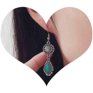 Kal-Boucles D'oreilles Boho Turquoise Boucles D'oreilles Fleur Vintage Boucles D'oreilles Argent Fleur Tribale Boucles D'oreilles Turquoise Personnalisées Boucles D'oreilles Pierre Turquoise - Neuf
