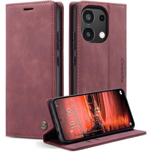 Maa-Coque Xiaomi Redmi Note 13 4g [Pas Pour 5g], Housse Antichoc En Cuir Pu Premium Fentes Cartes Etui Pochette De Portefeuille Avec Fonction Support Case À Rabat Pour Note 13 4g - Vin Rouge - Neuf