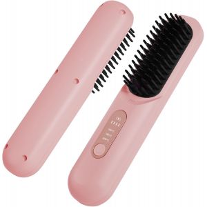 Brosse Lissante Pour Cheveux, Lisseur Cheveux Sans Fil Portable Mini Lisseur Cheveux Brosse Avec &Eacute;cran 3 Temp&eacute;rature R&eacute;glable Chauffant Peigne &Agrave; Cheveux Lonique Pour Voyage Et Domicile,Blanc - Neuf