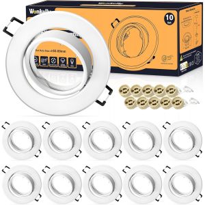 CHENG-Spot Encastrable GU10 Set, Lot de 10 Cadre Spot Encastrable en Blanc Rond, Avec Douille Céramique GU10 pour Spot LED GU10, AC 230V Ø 68mm, Orientable 30° Cadre de Montage pour Spots de Plafond - Neuf