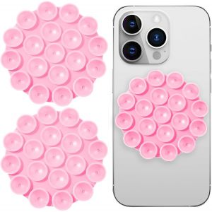 Set Of 2 Double Sided Silicone Suction Cup Holder For Mobile Phone With Suction Cups For Phone Mirror Stickers Hands Free Non-Slip For Video Selfies (Pink) - Neuf