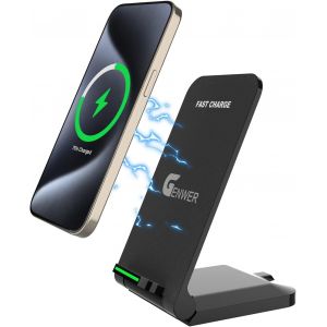 Chargeur Induction Stand, 15W Qi Certifi&eacute; Wireless - Charge sans Fil Rapide &agrave; Double Bobine pour iPhone 16 15 14 13 12 11 Pro Max Samsung Huawei Xiaomi Google etc - Support t&eacute;l&eacute;phones - Neuf
