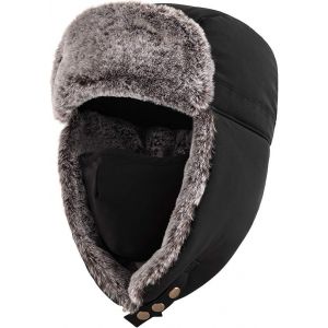 L'hiver Aviateur Chapeaux, Chaud Fausse Fourrure Chapeaux, Coupe-Vent Chapeaux De Trappeur Avec Oreillettes Et Coupe-Vent Masque Pour Le Patinage, Le Ski, La Chasse Ou La Vie Quotidienne, Noir - Neuf