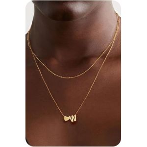 Kal-Collier En Or Avec Initiale En Forme De Coeur - Collier D&eacute;licat En Plaqu&eacute; Or 14 Carats Avec Petit Coeur Et Monogramme Personnalis&eacute; Pour Femme, Bijoux Tendance En Or - Neuf