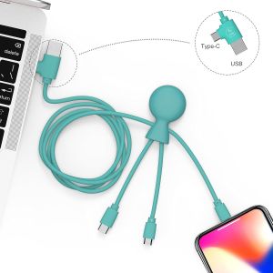 Kalanka-- Mr Bio 1m C&acirc;ble Multi Usb 4 En 1 En Forme De Pieuvre - Chargeur Universel En Plastique Recycl&eacute; - Prise Usb Universel Usb-C, Lightning,Micro Usb, Usb Pour Smartphone Universelle - Menthe - Neuf