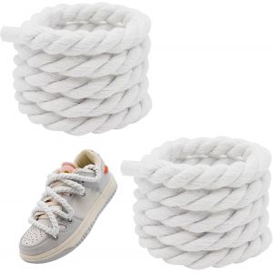 Ytseazn-Lacets Épais,Lacets Épais,8 Mm(150cm),Pour Rope Laces Air Force 1,Diy,Chaussures De Sport,Chaussures De Course,Lacets En Corde De Coton,Blanc,Blanc.,S - Neuf