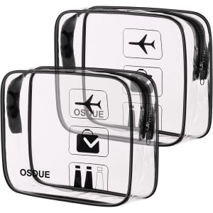 KALANKA-Trousse de Toilette Transparente, 2 Pièces Kit Voyage Avion, PVC Étanche Trousse de Toilette Voyage pour Homme et Femme, Sac de Rangment pour Voyage Avion Transparente Maquillage, Noir - Neuf