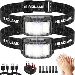 Lampe Frontale Led Ultra Puissante,2000 Lumens Super Lumineux Torche Frontale Rechargeable Usb 16 Modes Ipx6 Étanche,Capteur De Mouvement,Pour Pêche,Camping,Cyclisme,Running 2 Pièces - Neuf