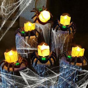 Asfasfq-Lot De 6 Bougies Chauffe-Plat Led Sans Flamme Pour Halloween, Décoration D'halloween, Lanternes À Piles, Bougies Décoratives D'intérieur (Vert) - Neuf