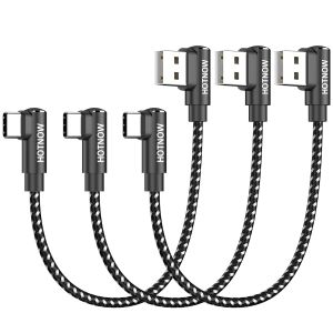 C&acirc;ble USB C angle droit 15cm Pack de 3, C&acirc;ble de Chargeur USB C en Nylon Tress&eacute; Cordon de Charge Rapide compatible avec iPhone 16 15, Galaxy S25 S24, Power Bank et autres appareils de type c - Neuf