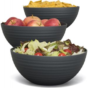 Mevronisshop-Saladier, Lot De 3 Bols De 3,35 L, Bol Chips Grand, Reutilisable En Plastique, Saladiers Noir Pour La Cuisine - Neuf