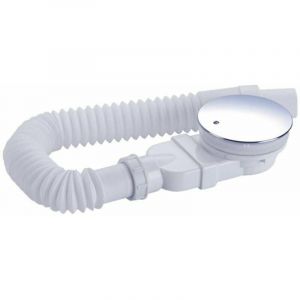 Bonde de douche 90 mm, extra plat, trou de vidange pour bac de douche, siphon avec système anti-odeurs, tamis à cheveux, tuyau flexible, couvercle chromé¿blanc, une pièce - Neuf