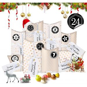 Calendrier de l'Avent, Cadeau Noël Boites DIY, 24 Calendrier Noel Boîte avec 1-24 Autocollants, Calendrier Noel Remplir Coffrets Cadeaux en Kraft pour Bonbons Noel Déco(d'or) - Neuf