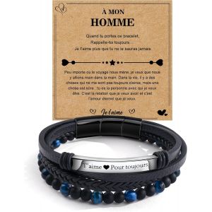 Eryi-Cadeau Homme, Bracelet Homme En Cuir, Cadeau Homme Original, Idee Cadeau Anniversaire Bracelet Homme Amoureux Pour Copain Couple Pour Anniversaire Saint Valentin Noel Pour Homme Mari Bracelet - Neuf