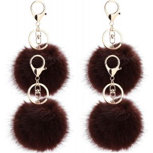 KAL-Lot De 4 Porte-Clés Pompon En Fausse Fourrure Pendantif Pour Sac À Main Voiture Bagage Porte-Clé Saint-Valentin Anniversaire - Neuf