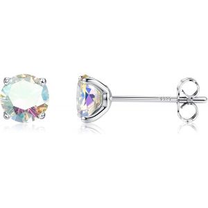 Kalhx-Cz Boucles D'oreilles Argent 925 Pour Femme Homme,Longues Boucles D'oreilles Clou Arc-En-Ciel Avec Zirconium Aurora,Argent/Or/Or Rose Cuff Cz Sleeper Oreille Piercing Hypoallergénique 5mm - Neuf