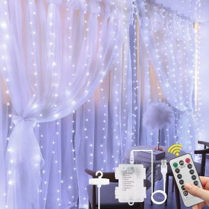 Guirlande Lumineuse Rideau,2 In1 Rideau Lumineux 300 Led 3m*3m,Usb + Alimenté Par Batterie,Basse Tension 5v,8 Modes D'eclairage Etanche Ip67 Exterieur Et Interieur - Neuf