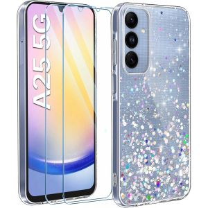 Paillettes Coque Compatible Avec Samsung Galaxy A16 4g / 5g Avec 2 Verres Trempés, Étui Transparente Paillette Housse Souple Silicone Glitter Coque Pour Samsung Galaxy A16 6,7"" -Transparent - Neuf