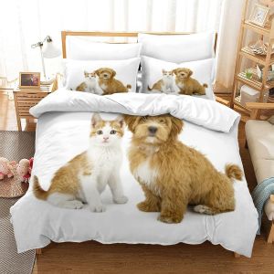 Chiot Et Chaton Pcs Housse De Couette Ensemble De Housse De Couette Imprim&iquest;&iquest; D Taie D'oreiller Parure De Lit Linge De Lit Double&pound;&iquest;Xcm&pound;&copy; - Neuf