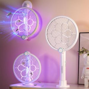 Raquette Electrique Insectes,3500V Raquette Anti Moustiques Électrique 1200 Mah Rechargeable Avec Base Stable Contre,Lampe Uv Anti Moustique, Attrape Mouche Tue Mouche - Neuf