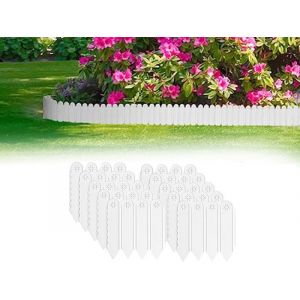 Lot de 10 bordures de jardin en plastique pour massifs et jardini&egrave;res - Blanc, longueur totale 200 cm - Neuf