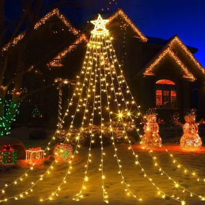 349 Led Guirlande Lumineuse Sapin De Noel Avec Etoile,9 * 3.5M Rideau Lumineux Sapin De Noel Blanc Chaud,8 Modes D'Éclairage,Decoration Noel Extérieur Et Intérieur - Neuf