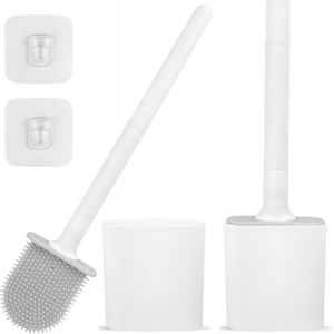 2 Pièces Brosse WC Silicone,Balayette WC Blanc,Brosses WC et Supports,Balai Toilette WC avec Récipient à Séchage Rapide Fixation Murale pour Salle de Bain et Toilettes WC Invités - Neuf