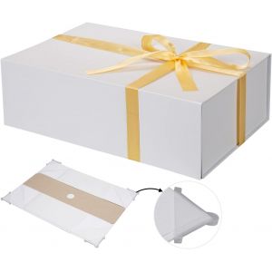 Coffret Cadeau Avec Couvercle, Petite Boîte Cadeau D'anniversaire Avec Couvercle Magnétique Avec Ruban, 26,5 X 19 X 9 Cm, Boîte Cadeau Rectangulaire Pour Noël, Anniversaire De Mariage, Blanc - Neuf