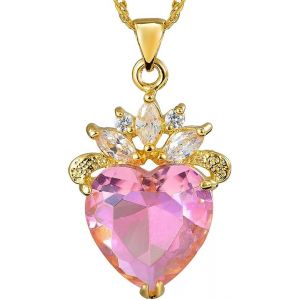 Kal-Ocean Coeur Pendentif Avec 18'' Chaîne & Coupe De Coeur Cz [4 Couleurs Disponibles] En Plaqué Or Jaune,Simple Moderne Élégant - Neuf