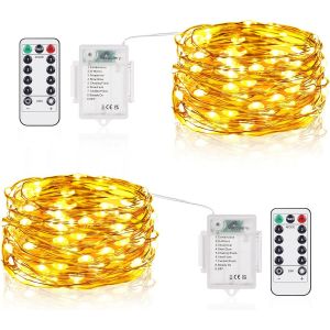 Guirlande Led À Pile, 2 Packs 5m 50led Guirlande Lumineuse Led, Mini Guirlande Led Étanche Guirlande Avec 8 Programme Interieure Décorative Pour Jardin, Mariage, Fête, Noël, Blanc Chaud - Neuf