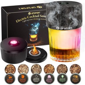 Kit de Fumoir &Eacute;lectrique Cocktail/Whisky, Forme Ergonomique, Filaire Anti-Torsion, 4 Modes Lumineux R&eacute;glables, Rechargeable Sans Butane,Id&eacute;al pour Bars &agrave; Domicile, Cadeau pour Hommes - Neuf